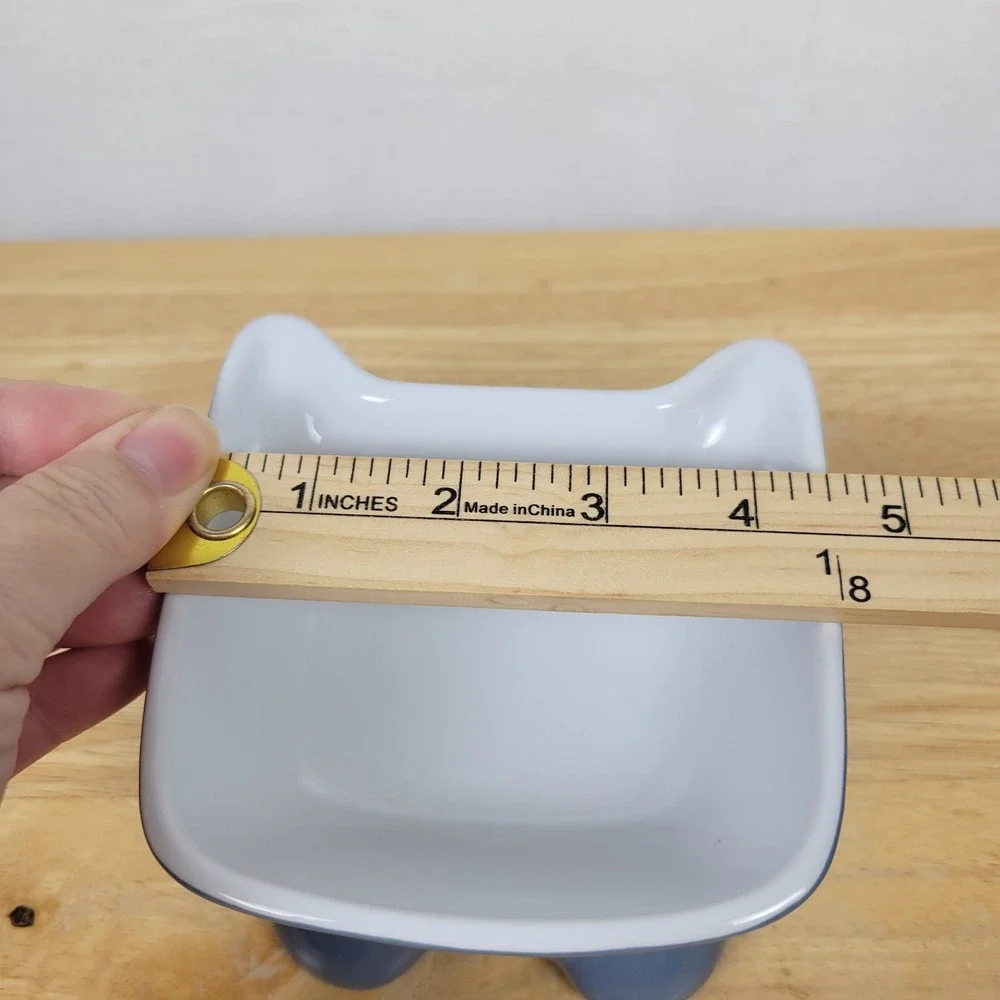 Whisker City Blue Ceramic Elevated Cat Bowl Raised Pet Feeder Dish